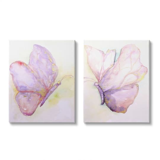 Stupell Industries Girls Glam Butterfly Wings Purple Gold Watercolor Canvas Wall Art